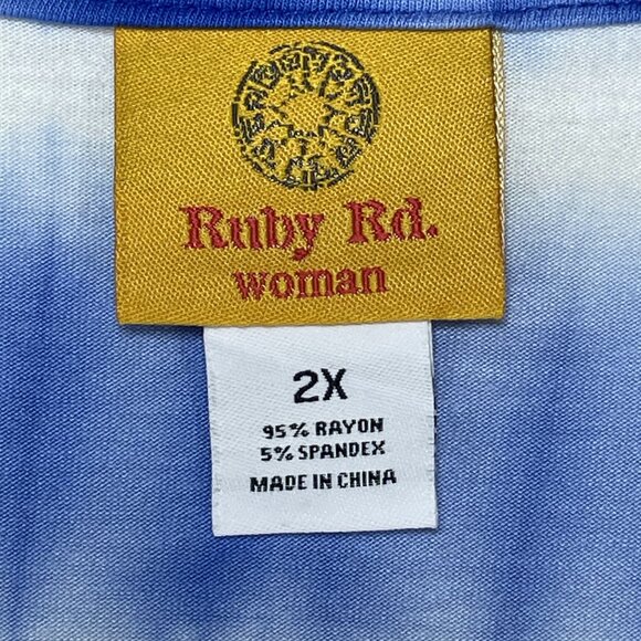 Ruby Rd. Blouse Womens 2X Blue Tie Dye Roll-tab Sleeve Pleats Round Neck - Picture 6 of 7